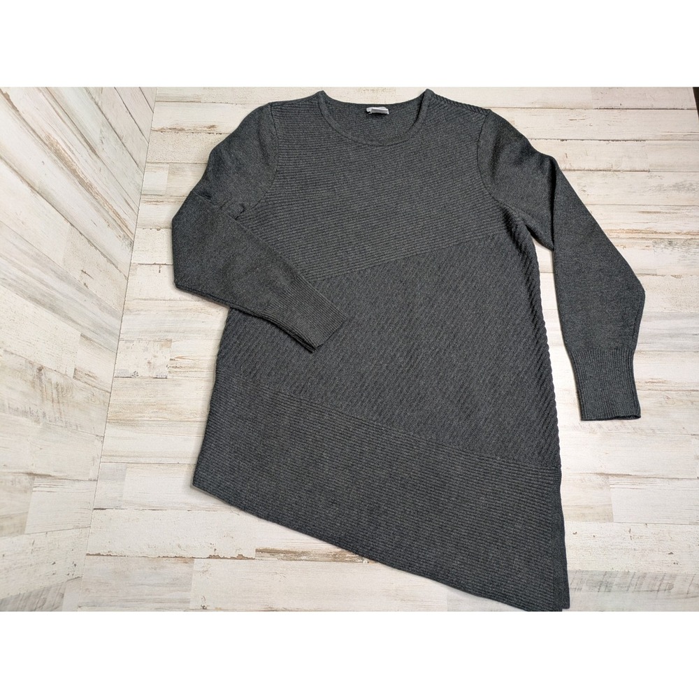 Chicos Sweater‎ Shirt Womens Sz 0 Gray Pullover Long Sleeves Stretch Slanted Hem